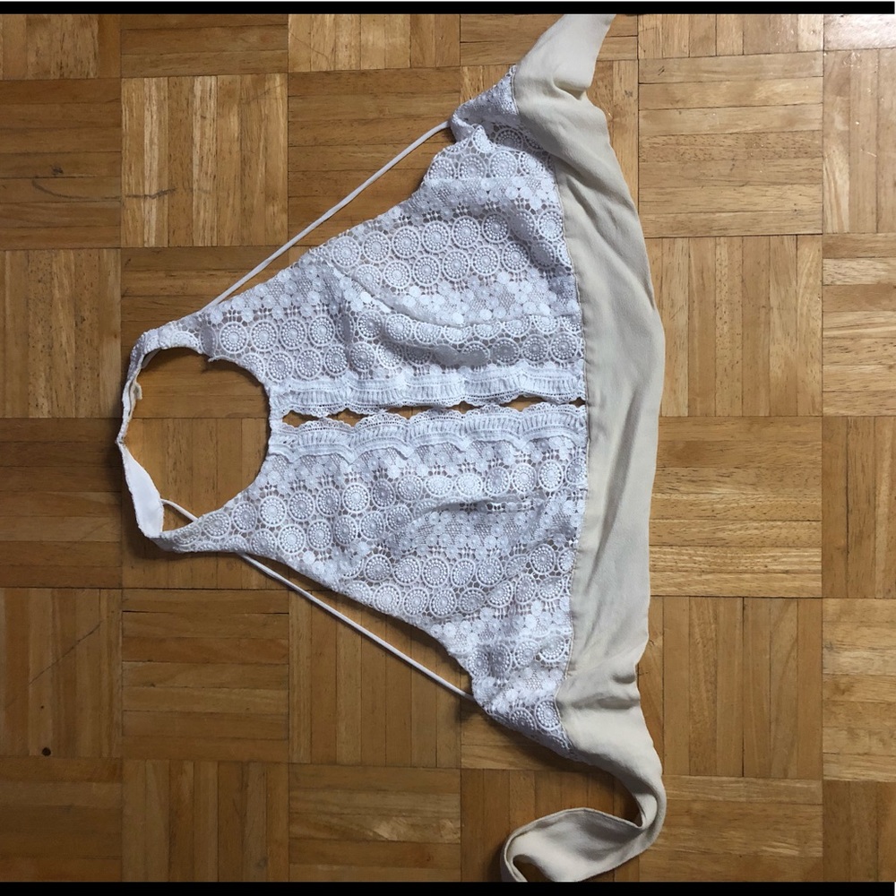 White lace halter shirt